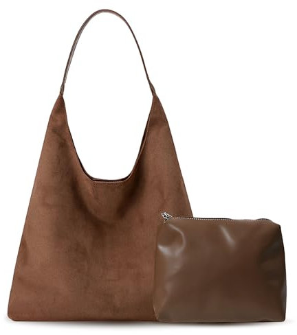 Electri-HQ Tote Bag mit kleiner Handtasche,Groß Handtasche für Damen Weiche Leder Shopper Tasche Damen Schultertasche Hobo Bag Shoulder Bag Uni Tasche Beuteltasche Tragetasche Umhängetasche (Kaffee)