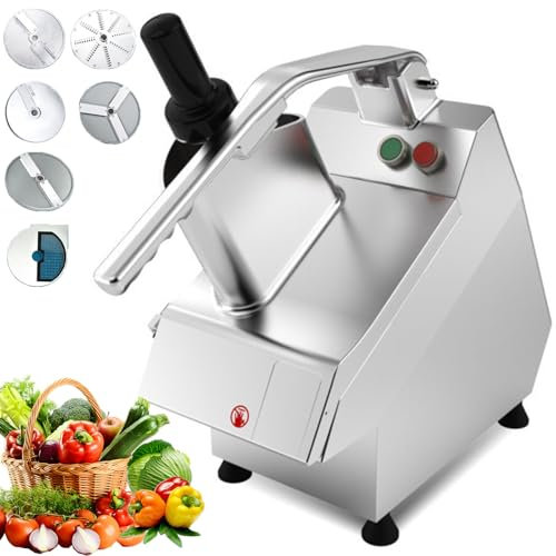 Tagliatrice Automatica per Frutta Verdura, Tagliapasta Commerciale, Affettatrice Elettrica per Patate, Frutta, Cipolla, 300 Giri/min, con 6 Diverse Teste di Taglio, Trituratore per Alimenti