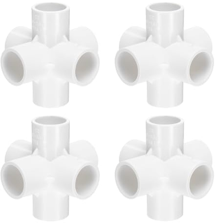 QUARKZMAN 4pz Raccordi per Tubi a 6 Vie Pvc 1 Gomito Connettore Raccordi per Tubi Irrigazione Grado 90 Accoppiamento Gomito per Tubi per Idraulica Fognature Acqua Drenaggio, Bianco