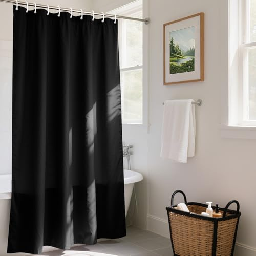 REDKEY Tenda Doccia con Ponderati Tessuto Antimuffa Impermeabile 120x200 cm per Vasca da Bagno, Poliestere con 8 Ganci Antiruggine, Nero