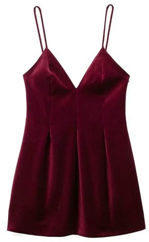 ZBJZUIMEI Vestido Mujer Vestidos para Mujer Slip De Terciopelo Vestido Corto Lady Corsé Plisado Vestido Rojo Borgoña Mangas Sin Espalda Vestidos Sin Respaldo-Burdeos-s