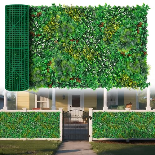 Yangrass Artificial Grass Wall Panels, 40x120 (33.33 sqft) Boxwood Wall Roll with Tropical Leaves, Faux Greenery Privacy Fence Screen, Grass Backdrop for Outdoor Indoor Garden Birthday Wedding Decor