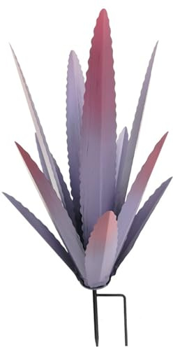 Agave en métal avec pieu 18x11, 4 pouces Faux d'agave Plante pastorale Nostalgique Plantes métalliques artificielles réalistes réalistes peintes plantes soudées décor extérieur couleur lavande coule