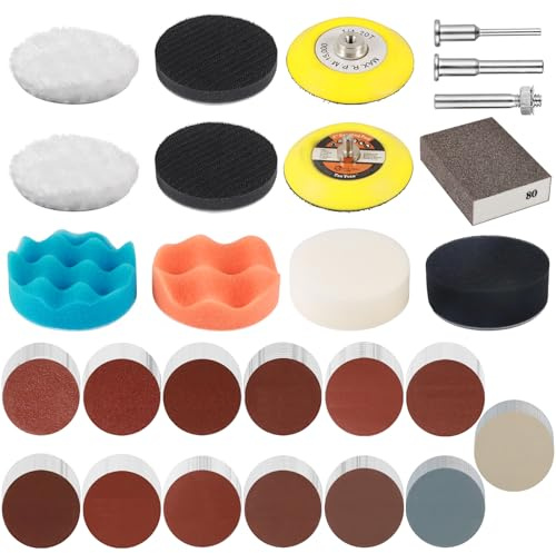 Celepoir 142Pcs 3inch Sanding Disc Car Polishing Kit, Car Headlight Restoration Kit, 75mm Sanding Discs for Drill, Headlight Restoration Pads & Wet and Dry Sandpaper 40-5000 Grit, for Auto Wood Metal