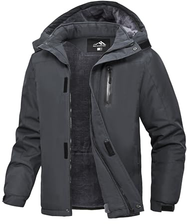 Peakwell Herren Ski Winterjacken Übergangsjacke Outdoor-Funktionsjacke | Wind- und Wasserabweisend, Gefüttert, Abnehmbare Kapuze, Mehrere Praktische Taschen, Verstellbare Zugbänder Taille & Saum