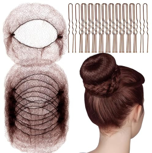 KIRZAX Filet Chignon,20 Pièces Filets À Cheveux Élastiques,avec 40 pcs U Forme Pinces à Cheveux,Filet Cheveux Invisible,Filet Chignon,pour Ballet Danseuse Infirmière(Café)