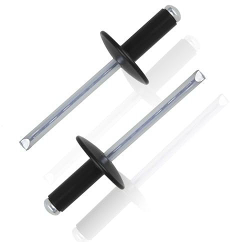 msymsyu 110 rivetti ciechi in alluminio, 4,8 x 16 mm, rivetti a testa grande neri, set per unire lamiera, legno, mobili, finestre, telai con cornici in plastica, facile installazione