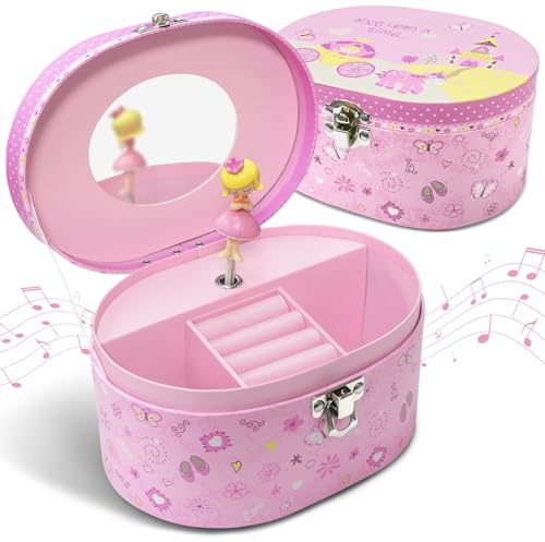 Prinzessin Schmuckkästchen Mädchen, Schmuckschatulle mit Spieluhr Geschenk | Schmuckkasten Mädchen mit Drehendem Prinzessin 16,5 x 12 x 8,5 cm Schmuckkästchen Prinzessin Geschenke für Mädchen Alter 3-10