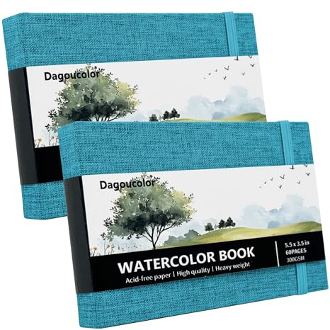DagouColor Acquerello Sketchbook Libro, 5.5x3.5, 2 Pack, 30 Fogli, 300GSM Carta Colore Acquatico Pressata Freddo, Copertina Tessuto Libro per Artisti Principianti Adulti, Pittura, Disegno