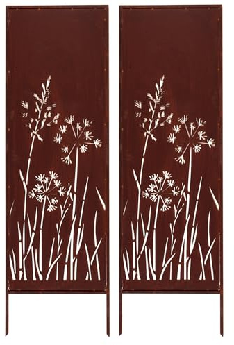 Kapaga - 2x Sichtschutz Metall - 160 cm x 50 cm - Edelrost - Rostoptik Sichtschutz für Garten - Sichtschutzelement - Sichtschutzwand - Gartendekoration Zaun - Rost (Pusteblumen)