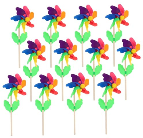 GANAZONO 12 pièces Moulin à Vent Arc-Ciel pour Garçon Fille avec Tige Jouets Colorés pour Jardin et Décoration Extérieure
