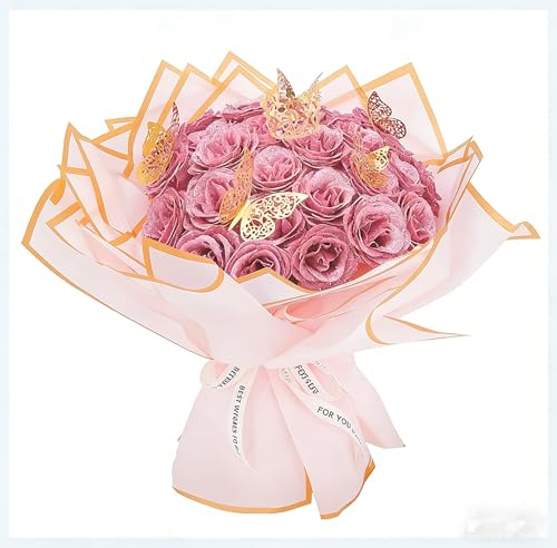 taonganui 36 Stück Glitzer Rosenstrauß Glitzer Rosen Blumenstrauß Kunstblumenstrauß Rosen DIY Glitzer Bouquet mit Krone für Valentinstag, Hochzeit, Verlobung, Geburtstag(Rouge)