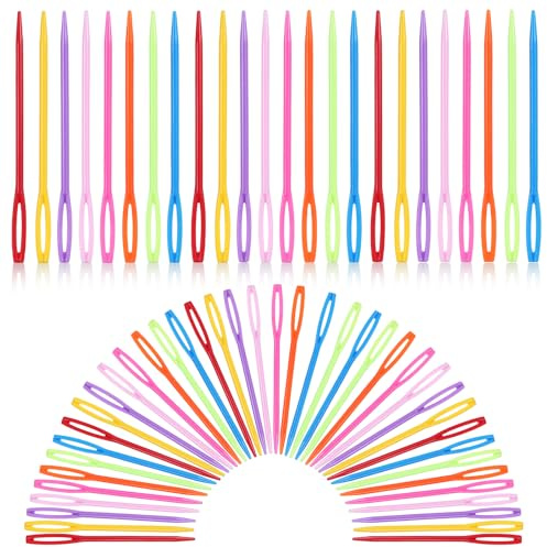 100 Stück Kunststoff Nähnadeln,Garnnadeln mit Großer öse,Bunt Plastic Sewing Needles,Webnadeln Sticknadeln Plastiknähnadeln Großem öhr für Selbermachen Kunsthandwerk Stricken Häkeln Nähen Handwer-9cm