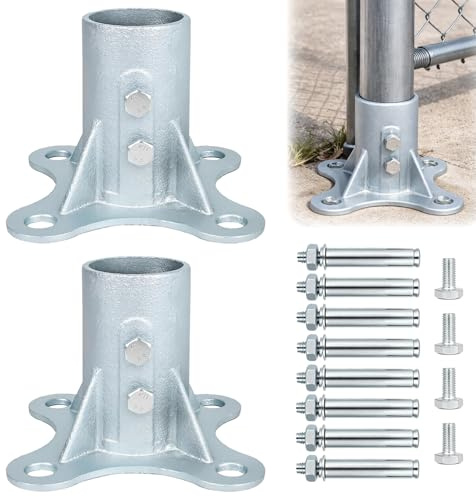 luxlead Chain Link Fence Post Floor Flange 2 1/2 Heavy Duty Round Post Base Bracket with 2 3/8 OD for Fence Flag Mailbox Lamp Posts, Galvanized Steel Round Posts, Includes Bolts and Nuts, 2 Pack