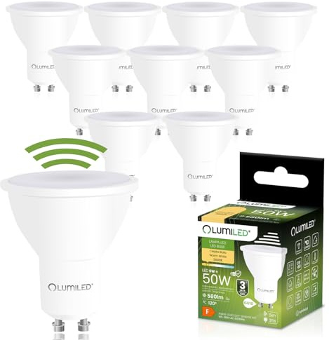 Lumiled LED Leuchtmittel GU10 PAR16 mit Bewegungsmelder PIR Sensor 6W Ersetzt 50W 580lm 3000K Warmweiß 120° Abstrahlwinkel 10er Pack Energieeffizient Nicht dimmbar