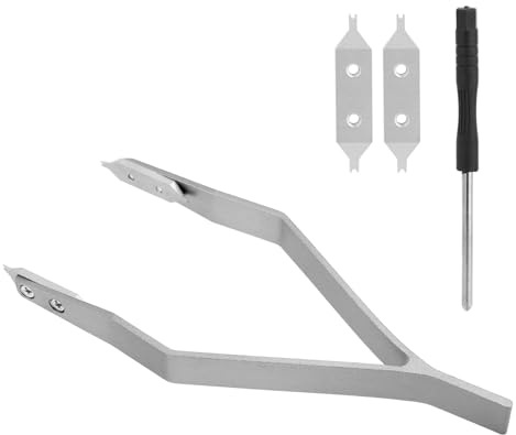 Fjäderstavverktyg med 2 Reserv Gaffelspetsar och Skruvmejsel, Aluminiumlegering Professionellt Fjäderstavpinzett för Klockunderhåll och Precisionstjänster (Grå)