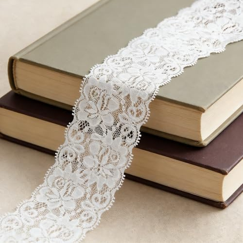 Bubaxuce Spitzenborte Band, 5 Metros De Encaje Blanco, 6 Cm De Ancho Encajes Blancos Para Manualidades, Costura Y Aplicaciones En Vestidos De Novia