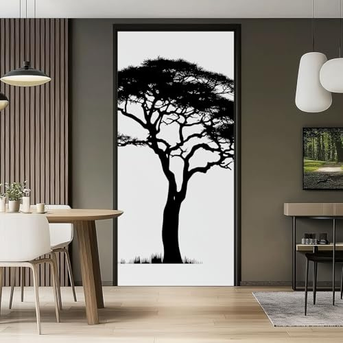Schwarz Weiß 3D Türaufkleber Türtapete selbstklebend TürPoster Minimalismus Pflanzen Linien Bäume 77 x 200 cm Wasserdichte abnehmbare Tapete Vinyl türfolie Aufkleber Fototapete Wandbild Tür Badezimmer