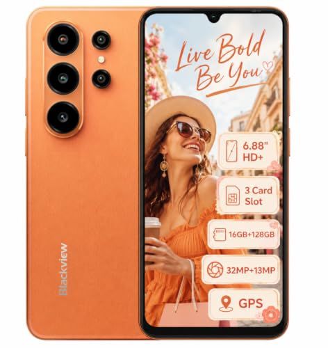 Blackview Wave 10C Smartphone 4G AI Offerte, 6,88 HD+, 16GB+128GB (2TB Esterna), 3 Assistenti Intelligenti AI, Fotocamera 32MP+13MP, Slot per 3 Schede, Android 16 Dual SIM Cellulare GPS, Arancione