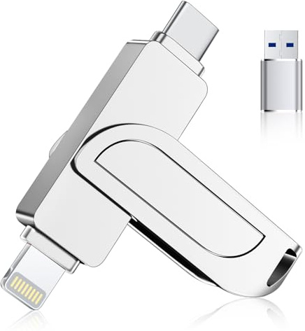 [Sin App] Pendrive 256GB para iPhone, MFI Memoria USB C,Lightning,USB 3.0 | 3 en 1 Memoria Externa para iPhone,iPad,Movil Android OTG,Mac,PC,Flash Drive Transfiere Fotos,Vídeos y Datos,Plata