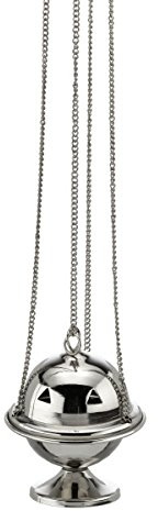 Weihrauchfässer Mini Kette zum Hängen aus Messing vernickelt Silber Höhe 10 cm mit Innenschale aus Stahl für die Räucherkohle