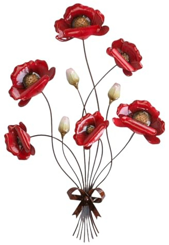 formano Wand-Zweig Mohnblume 66m Handbemaltes Metall Wandbild 3D Wanddekoration Rote Blumen Deko für Wohnzimmer Schlafzimmer Flur Wandbehang zum hängen
