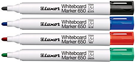 Luxor 3300/4WT Whiteboard-Marker 650, Rundspitze, 4er Etui, sortiert