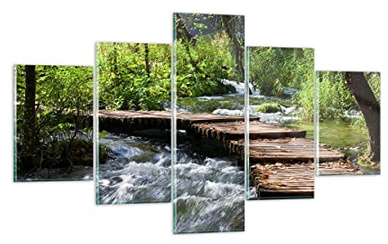 ARTTOR Mehrteilige Bilder auf Glas Park natur grün bäume Glasbild 125x70cm Wandbilder Dekoration Wohnzimmer Schlafzimmer Küche Set 5 teilige Klein Wanddeko Wand Kunstdruck Art Modern GEA125x70-0356
