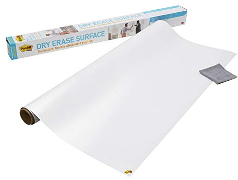 Post-it Dry Erase Whiteboard Film Surface for Walls, Doors, Tables, Chalkboards, Whiteboards, and More, Removable, Stain-Proof, Easy Installation, 4 ft x 3 ft Roll (DEF4X3A)