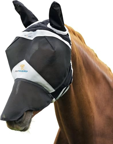 Shires - Maschera per cavalli, in rete fine, contro le mosche, con fori per le orecchie e il naso, colore: nero, Black