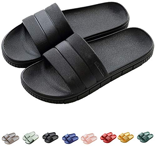 Sandales Pantoufles d'été antidérapantes Hommes & Femme Chaussons de Salle de Bain Couples Chaussures de Plage décontractées, Noir, 270mm/42-43 EU