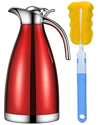 Vacuum Jug 304 Stainless Steel Double-Wall Thermal Carafe Coffee Pot Anti-Leakage Anti-Splashing Juice Milk Tea Pot Insulation (Red, 2L)