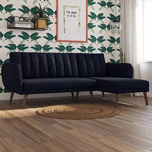 Novogratz Bretagne Schlafsofa mit Wendeschaiselongue, Blau, Leinenbezug, 224 x 140 x 79 cm