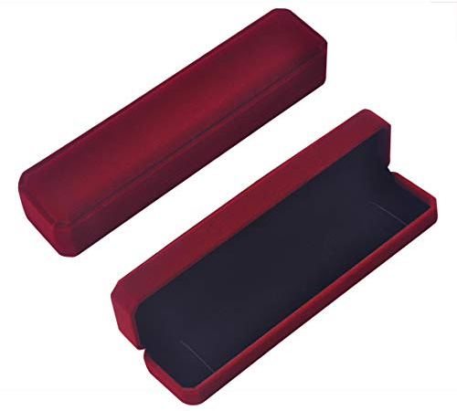 iSuperb 2 Pcs Long Red Velvet Necklace Box Chain Bracelet Boxes Cases 8.7x1.6x2inch Jewelry Display Storage Gift Box