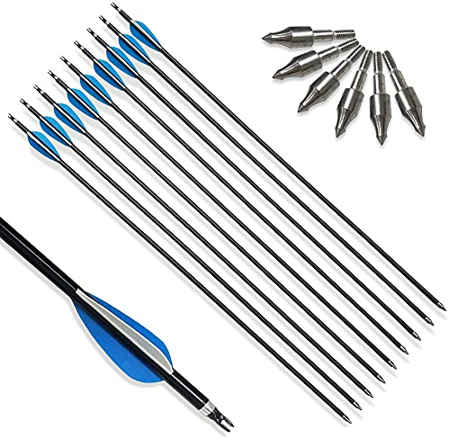 SHARROW Bogenschießen Aluminiumpfeile 30 Zoll Aluminium Pfeile Bogenpfeile Jagdbogenpfeile 300 Spine Pfeile aus Aluminium für Recurve Compound Bogen (12)