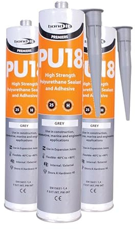 (Pack of 3) PU18 Grey Polyurethane Adhesive Sealant High Strength Marine Automotive PU …
