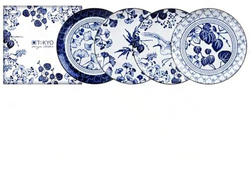 TOKYO design studio – Flora Japonica Teller-Set (4-tlg.), 25,7cm | Hochwertiges Porzellan – spülmaschinen- & mikrowellengeeignet – individuelle Muster – mit Geschenkbox – Hergestellt in Japan