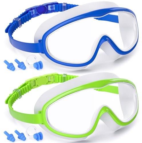 COOLOO 2-PACK Kids Swimming Goggles, Kids Swim Goggles Junior Children Girls Boys Early Teens Age 3-15, with Anti-Fog, Waterproof, Protection Lenses, Crystal Clear Wide Vision