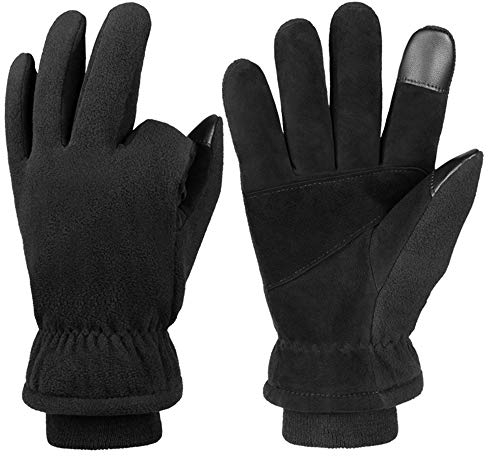 EUYIMOMO gartenhandschuhe,Zweilagige kältefeste Hirschlederhandschuhe, wasserdichte und warme Winddichte Skihandschuhe-L