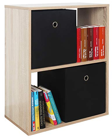 RICOO Bücherregal 2 Fächer 71 x 60 x 31cm schmales Regal Spannplatte aus Holz Eiche Sonoma braun WM111-ES, Standregal Büro Bücherregale, Regale & Ablagen Druckerständer, Druckerregal Aktenregal