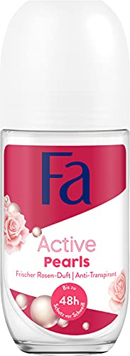 Fa Deo Roll-on Active Pearls (50 ml), Anti-Transpirant mit bis zu 48 h Schutz vor Schweiß & Körpergeruch, Deo mit dem frischen Duft der Rose