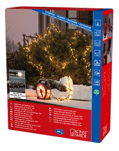 Konstsmide Micro LED Compactlights Lichterkette mit Kabelaufroller, schwarz-rot, 800 warm weiße Dioden, 30V Außentrafo, 6W, schwarzes Kabel - 3848-100