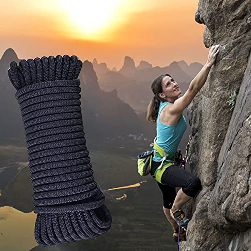 20M/ 30M Corde d'escalade en Nylon Haute Résistance 8mm, Tension de Rupture 700kg, Corde en Nylon multifonctionnelle, Extérieure Corde de Sauvetage et pour Le Feu, Parachute, Alpinisme (le noir 30M)
