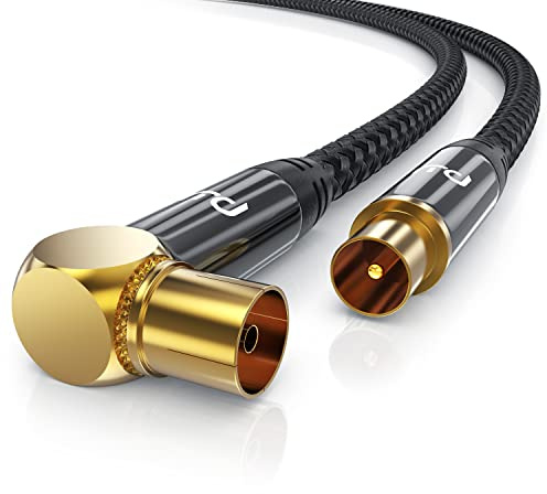 CSL - 0,5m Antennenkabel gewinkelt mit Braiding 8k 4k HDTV - 0,5 Meter Antennen kabel - Kupplung 90° Winkel zu Stecker gerade - 75 Ohm - geeignet für TV HDTV Radio DVB-T2 DVB-S DVB-S2, Winkelstecker