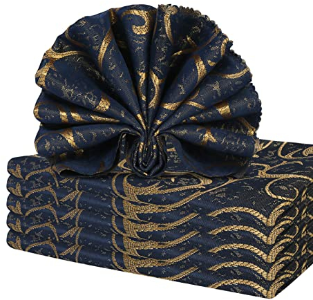 Skycase 6er-Set Stoffservietten,Jacquard Servietten Stoff,Stoffservietten mit Damast Muster, Hochwertigem Leinenservietten für Familienessen Hochzeiten Küche Festlich Cafe Dekoration [48*48cm],Blau