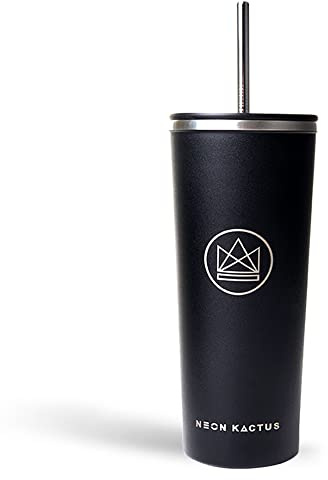 Neon Kactus - Rock Star Stainless Steel Tumbler, Insulated Tumblers with Straw and Flip Lid, Double Wall Vacuum Insulated Tumbler Cup for Hot and Cold Drinks, 24oz Capacity