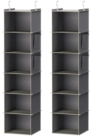 YOUDENOVA Hanging Closet Organizer, 6-Shelf Closet Hanging Storage Shelves, 2 Packs, Grey