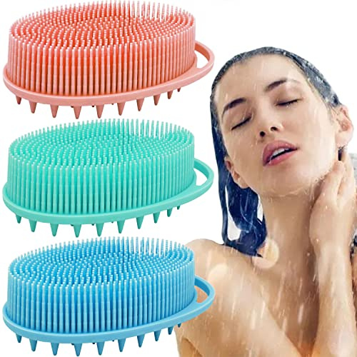 Natural Exfoliating Body Shower Scrubber by Silicone Bath Loofah Soft for Kids & Adults Cleans All Skin Types
