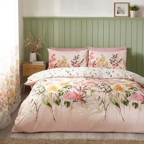 Catherine Lansfield Countryside Floral Reversible Single Duvet Cover Set with Pillowcase Pink