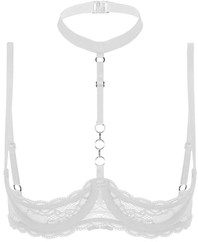 inhzoy Femme Soutien-Gorge Ouvert Sexy Coquine Hot Redresse-Sein Bralette Lingerie de Nuit Brassière en Dentelle Transparent Bra Push-up S-5XL Blanc D XL